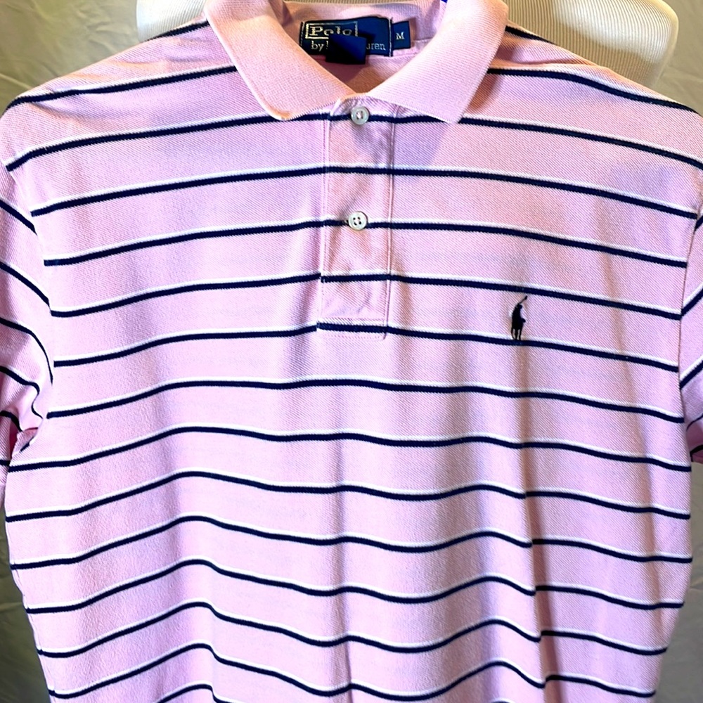 Ralph Lauren Polo Shirt size Med pink and Blue stipe